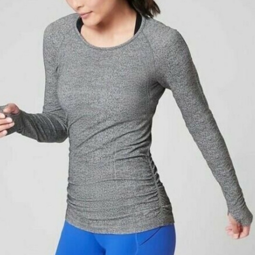 Athleta Speedlight Heather Gray Long Sleeve Seamless Top Size Medium